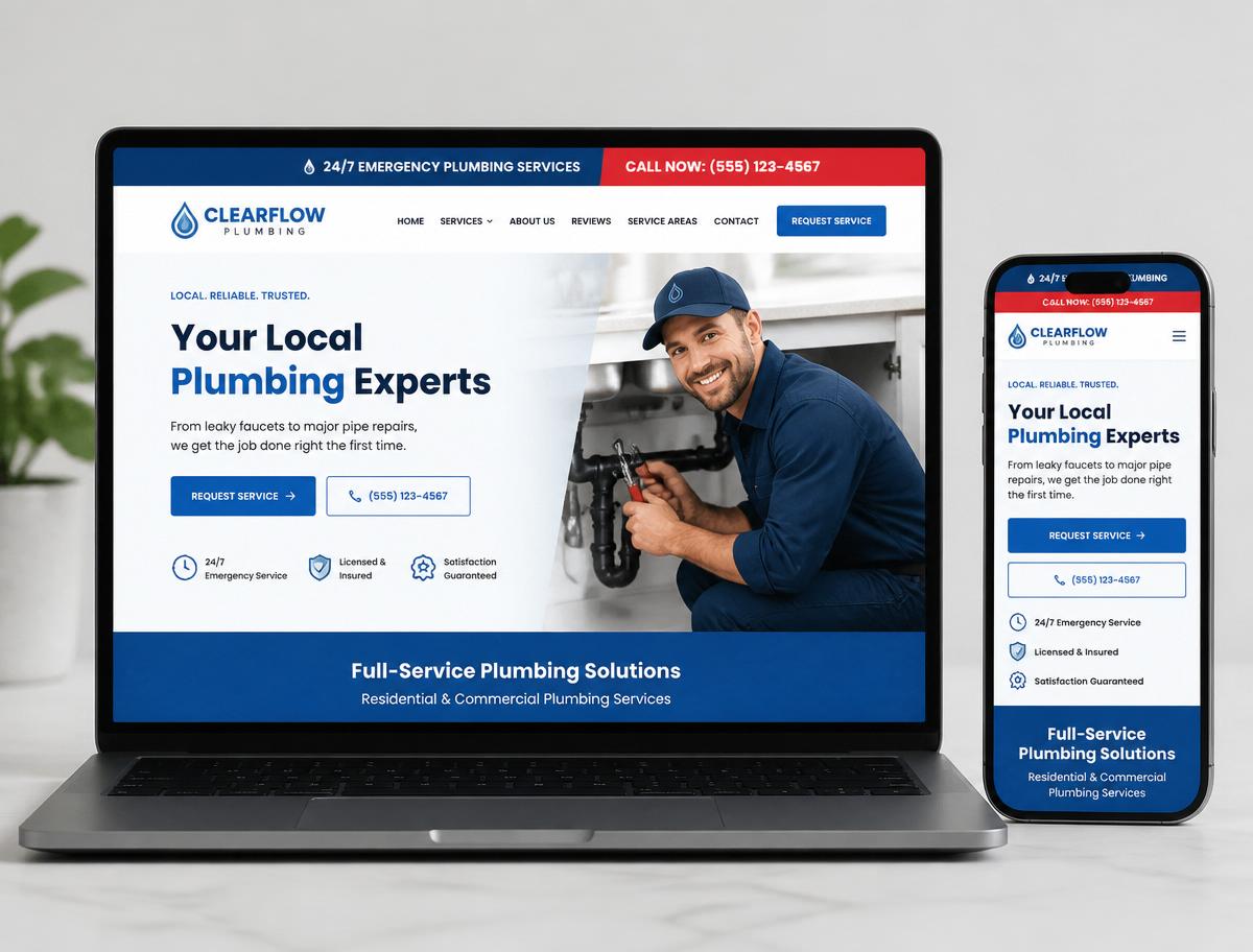 Plumber website design for Clearflow Plumbing by Elevate Web Studio